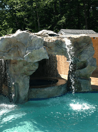 <p>Increase the enjoyment of your swimming pool by adding a waterfall with a waterslide, cave, and more.</p>
